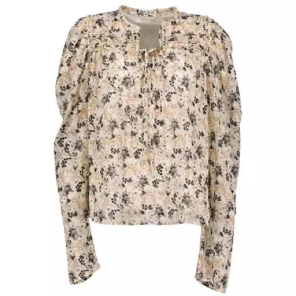 Bishop + Young Large NWT Sydney Long Sleeve V-Neck Lined Blouse Sheer Sleeves